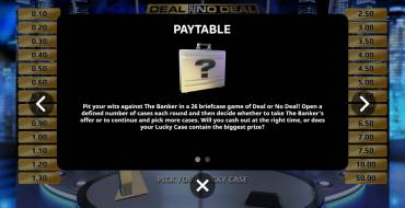 Deal or No Deal Playzido: Таблица выплат