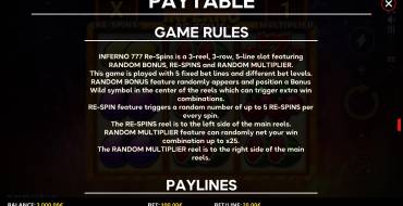 Inferno 777 Re-Spins: Правила