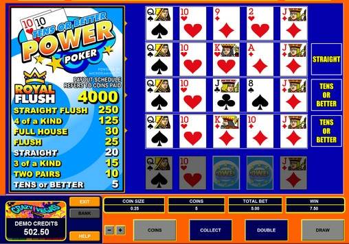 Видео-пекер Tens or Better Power Poker