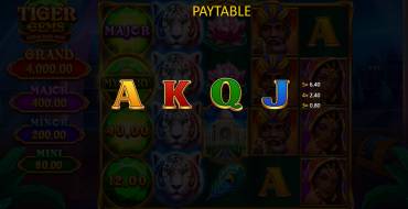 Tiger Gems: Hold and Win: Таблица выплат